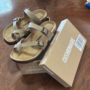 Tan Sandals with Adjustable Straps and Contoured Footbed